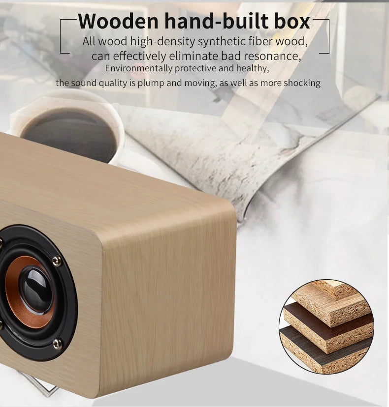 Wooden Soundbar Bluetooth Speaker Music Acoustic System 20W HIFI Stereo Surround LED Display Outdoor With FM Radio