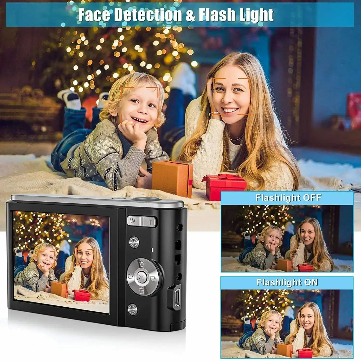 44MP Small Digital Camera 2.7K 2.88inch IPS Screen 16X Zoom Face Detection Vlogging for Photography Beginners Kids
