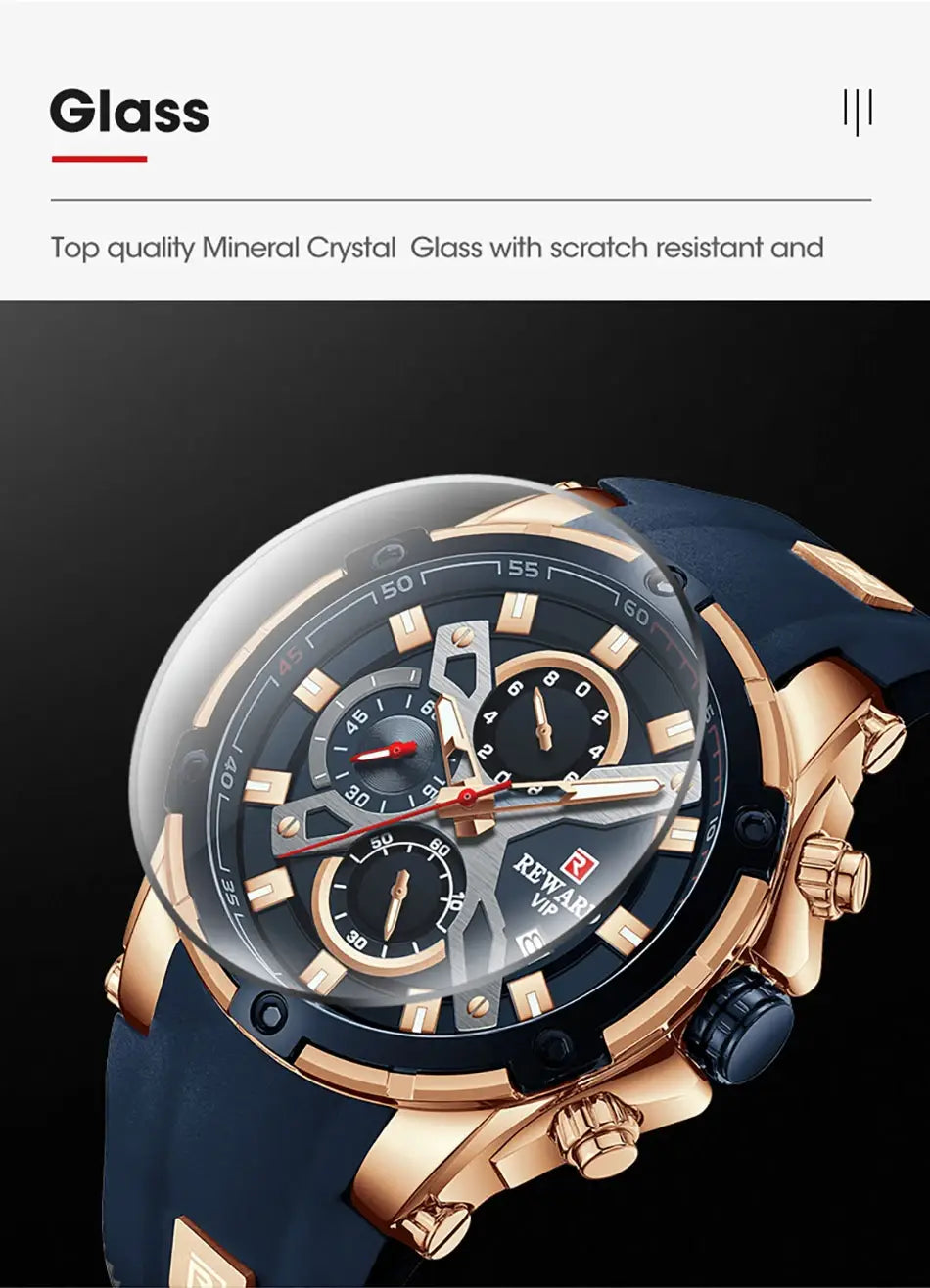 2023 New REWARD Mens Watches Blue Waterproof Top Luxury Brand Chronograph Sport Watch Quartz For Men Wristwatch