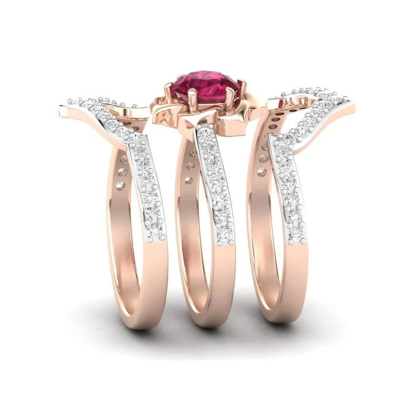 Rose Gold Flower Ring Set