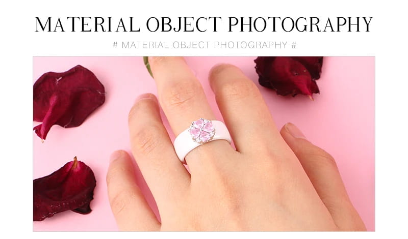 2019 New Wedding Rings Fashion Pink Flower Cubic Zirconia Engagement Ceramic Ring Jewelry For Women S925 Sterling Silver