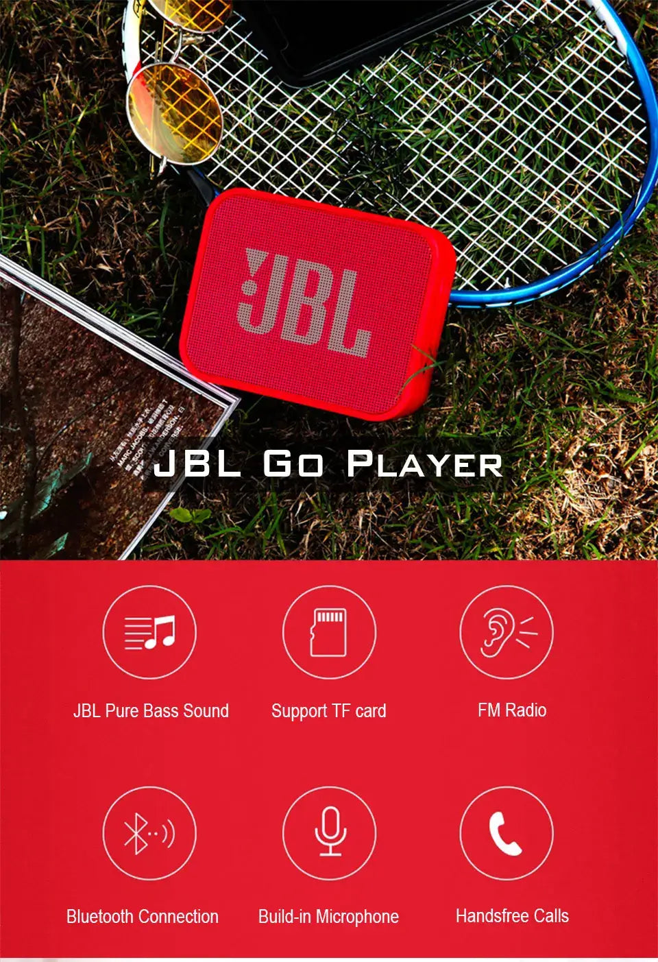 JBL GO Player Wireless Bluetooth Speaker Outdoor Portable Mini FM Radio TF Card Bass Sound Rechargeable Battery with Mic