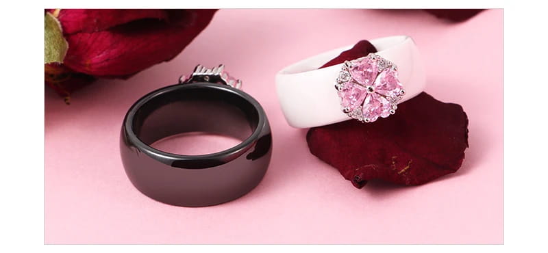 2019 New Wedding Rings Fashion Pink Flower Cubic Zirconia Engagement Ceramic Ring Jewelry For Women S925 Sterling Silver