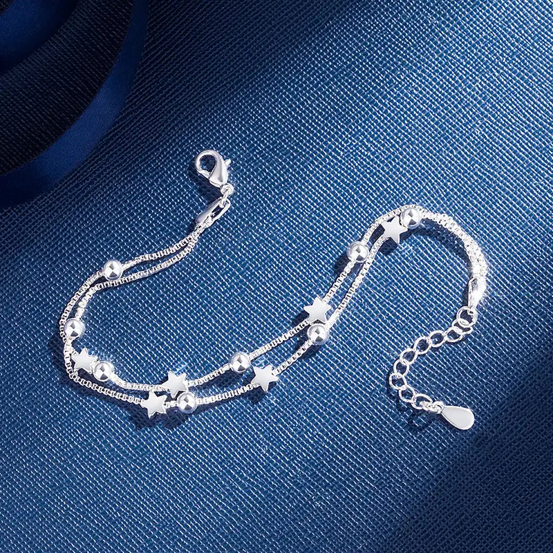 DAIWUJAN 925 Sterling Silver Double Layers Stars Beads bracelet