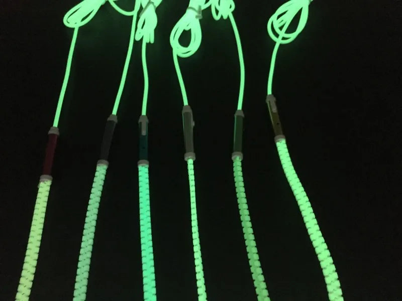 Wired earbuds Light Luminous Metal Zipper Earphone Glow In The Dark Hands Free Zipping Earhpones