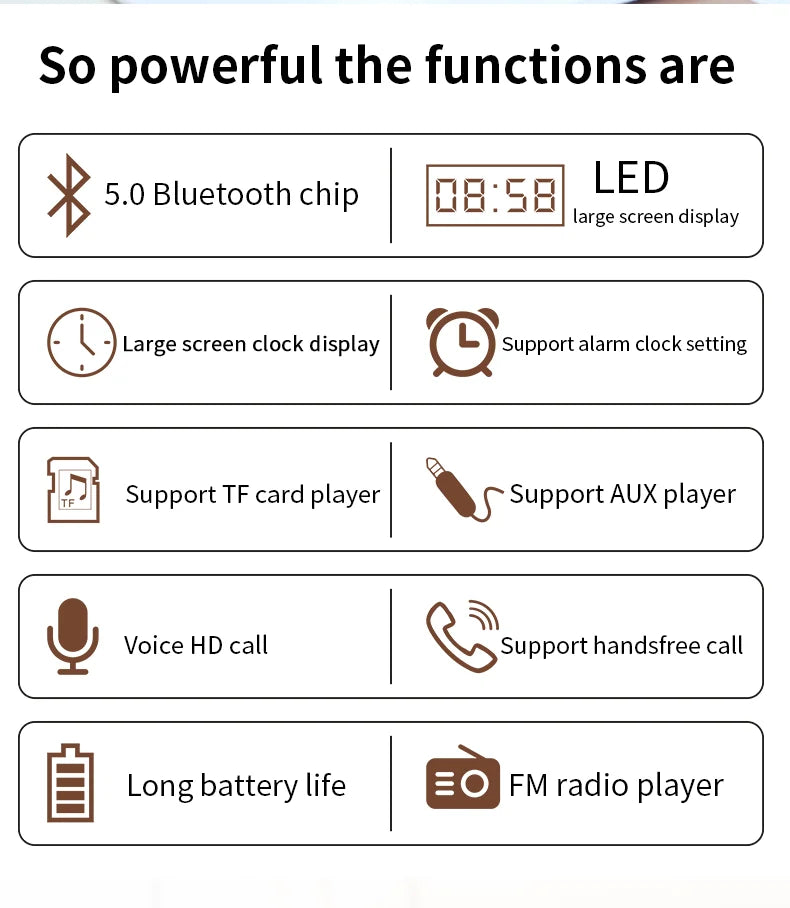 Wooden Soundbar Bluetooth Speaker Music Acoustic System 20W HIFI Stereo Surround LED Display Outdoor With FM Radio