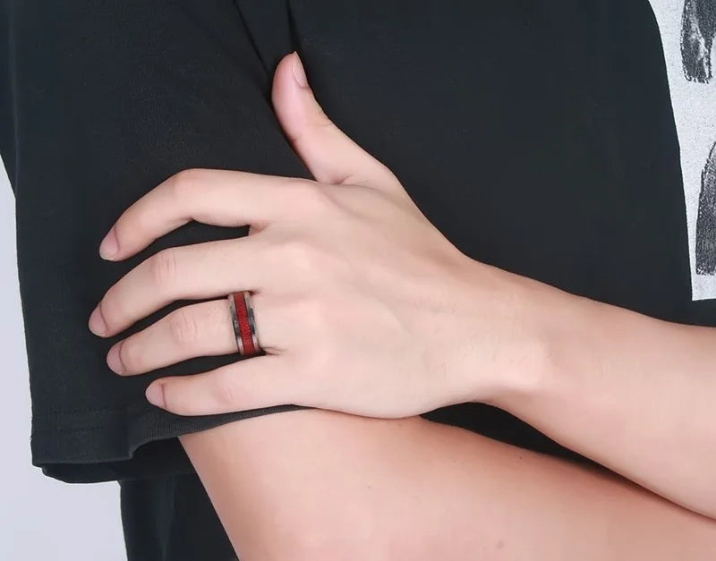 Fashion Jewelry Brown Red Stainless Steel Couple Ring Casual Male Elegant Female Engagement Valentine’s Day Gift