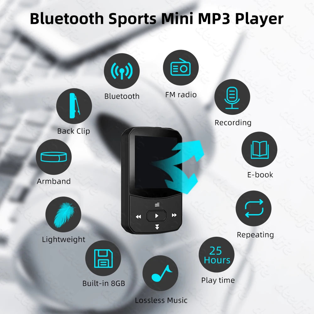 Deelife Bluetooth 5.0 MP3 Mini Player Portable Clip Music Lossless HiFi Audio with FM Radio