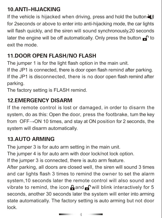 2 Way Car Alarm System Autostart Security Vibration Sound Light Prompt of Anti-Theft Alert Burglar Remote Control