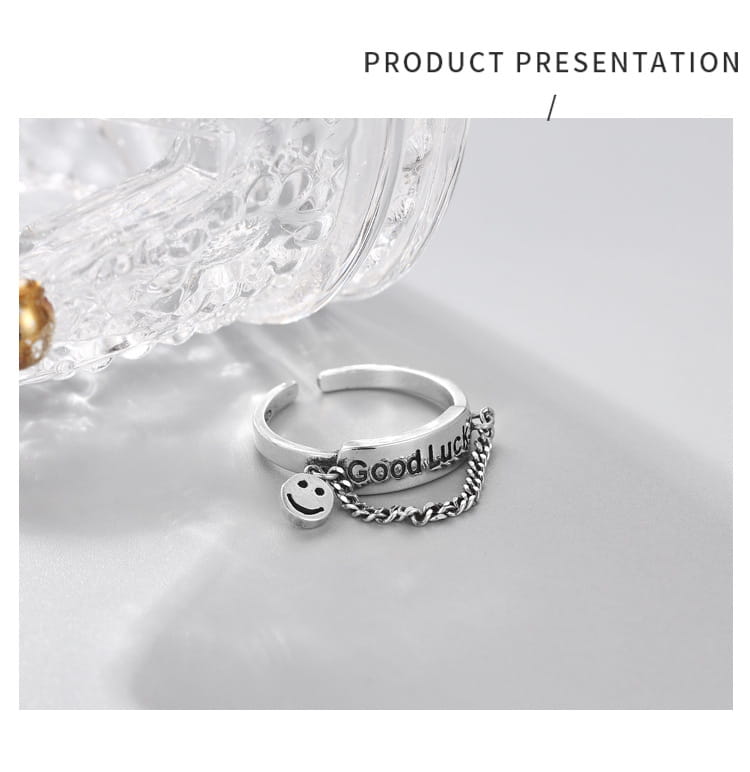 Simple Style Jewelry S925 Sterling Silver Letter Good Luck Open Ring Korean Smiling Face Female