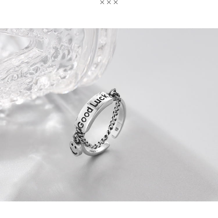 Simple Style Jewelry S925 Sterling Silver Letter Good Luck Open Ring Korean Smiling Face Female