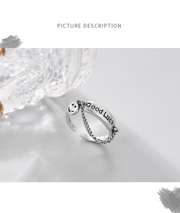 Simple Style Jewelry S925 Sterling Silver Letter Good Luck Open Ring Korean Smiling Face Female