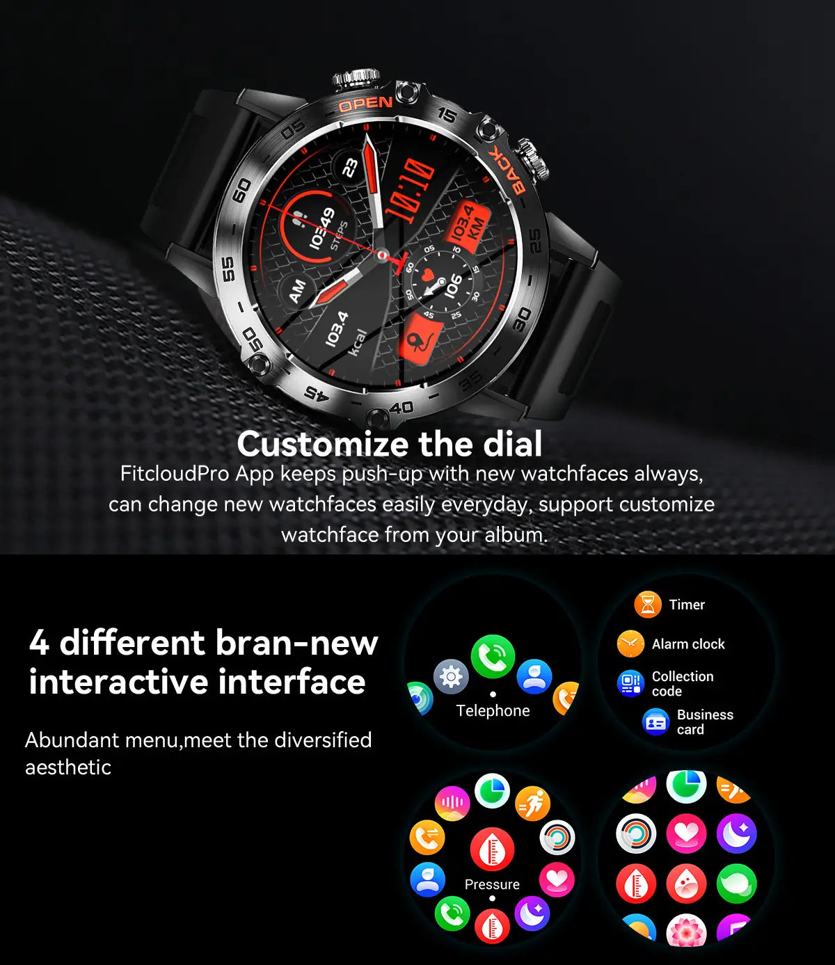 Smart Watch K52 Watches Men Wome Sports Fitness Modes Bluetooth Call Health Monitor 400mah 1.39Inch HD Smartwatch