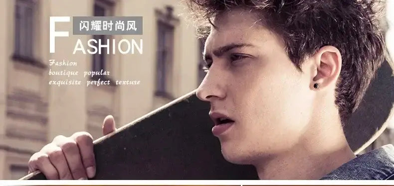 925 Silver Earrings Men Black Circle Single Simple Luxury Earring