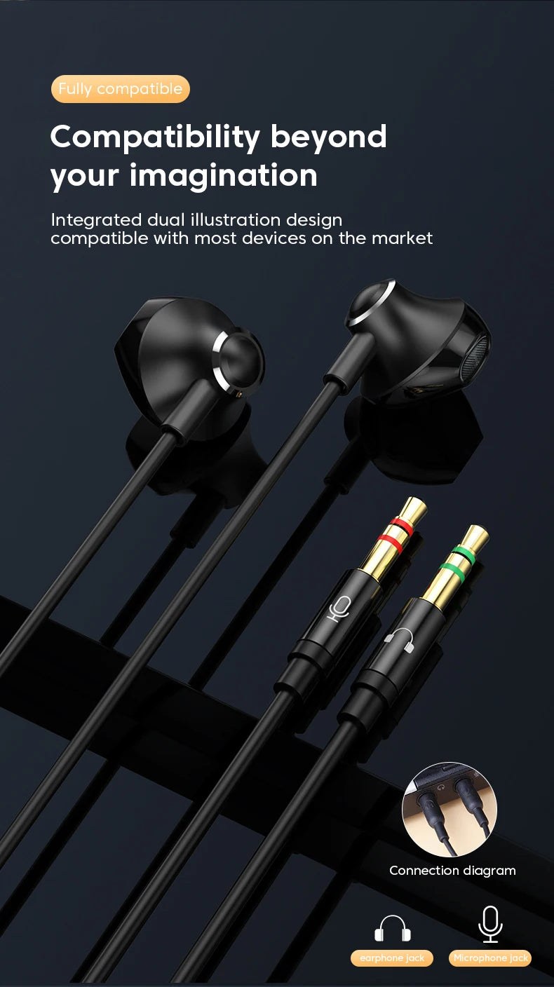 3M/2M Earphones Wired Headphones 3.5mm Audio Microphone Dual Plug For Desktop Computer Headset Gamer PC Earbuds In-Ear