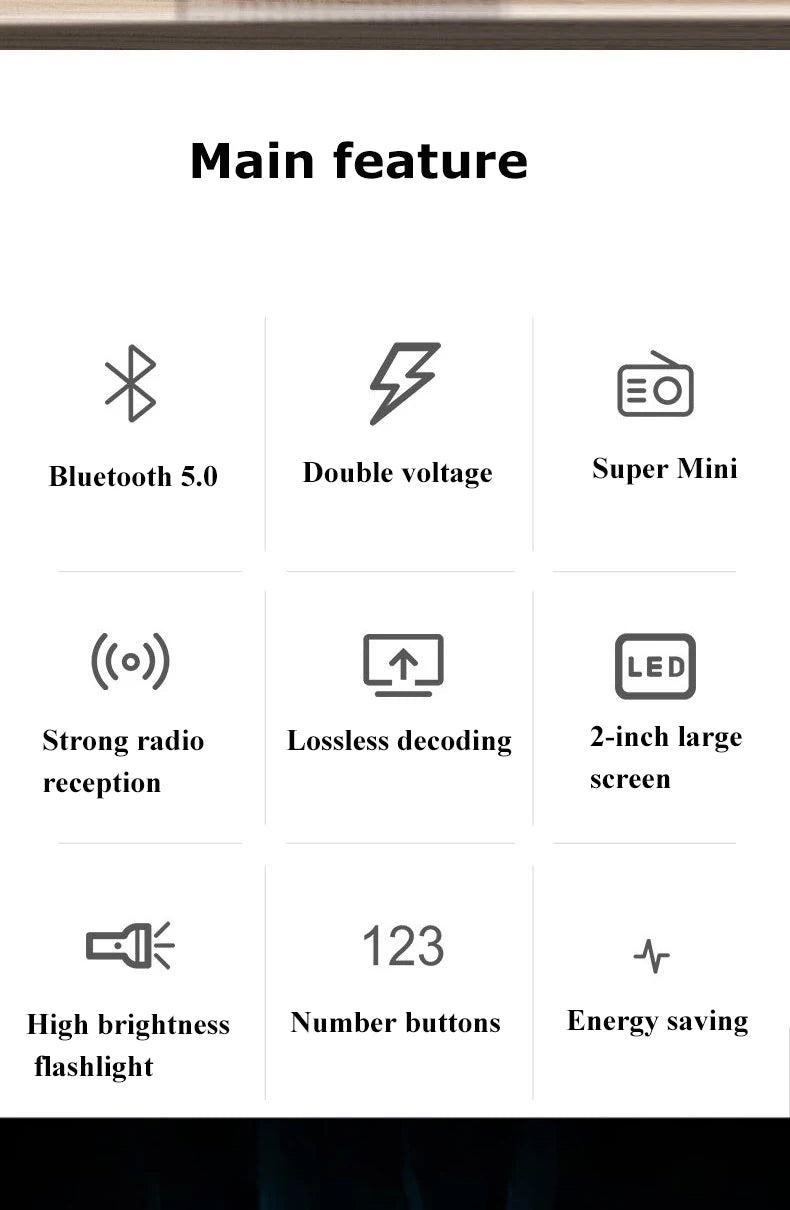 Portable FM Mini Radio Dual Antenna Pocket Receiver Bluetooth 5.0 Speaker TF Card Music Player with LED Flashlight