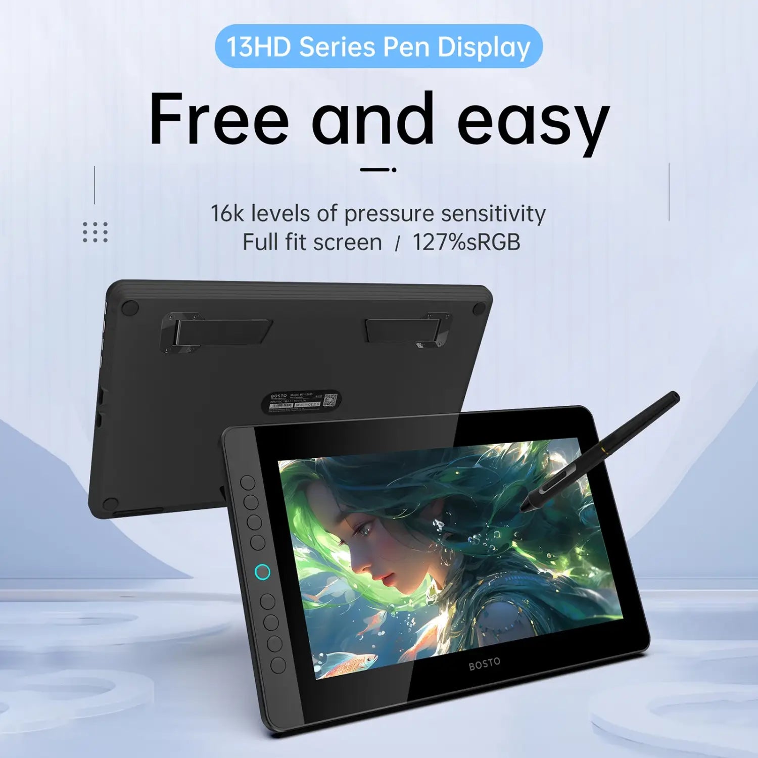BOSTO BT-13HDK Portable Graphics Drawing Tablet 13.3 Inch H-IPS LED Screen Display Anti-glare Digital Art Pad