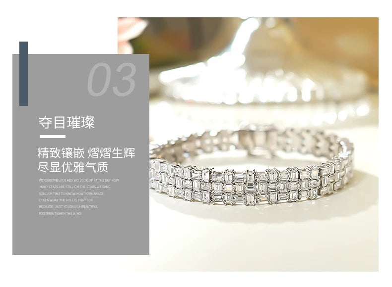 Fashion Light Luxury Simple Green Cut Inlaid High Carbon Diamond 925 Versatile Silver Bracelet Wedding Jewelry