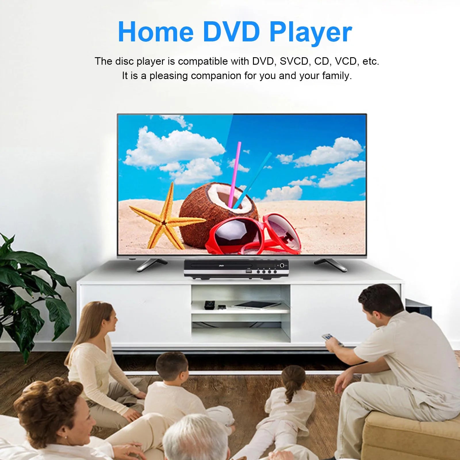 Home DVD Player CD Disc Digital Multimedia U Disk Playback HD AV Output with Remote Control