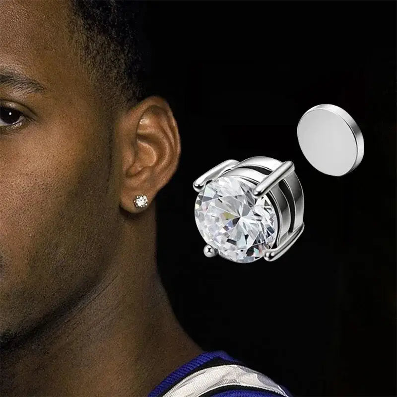 1/3Pairs 6MM Crystal Magnetic No-Pierce Stainless Steel Stud Earrings for Men Punk Zircon Magnet Non Piercing Jewelry
