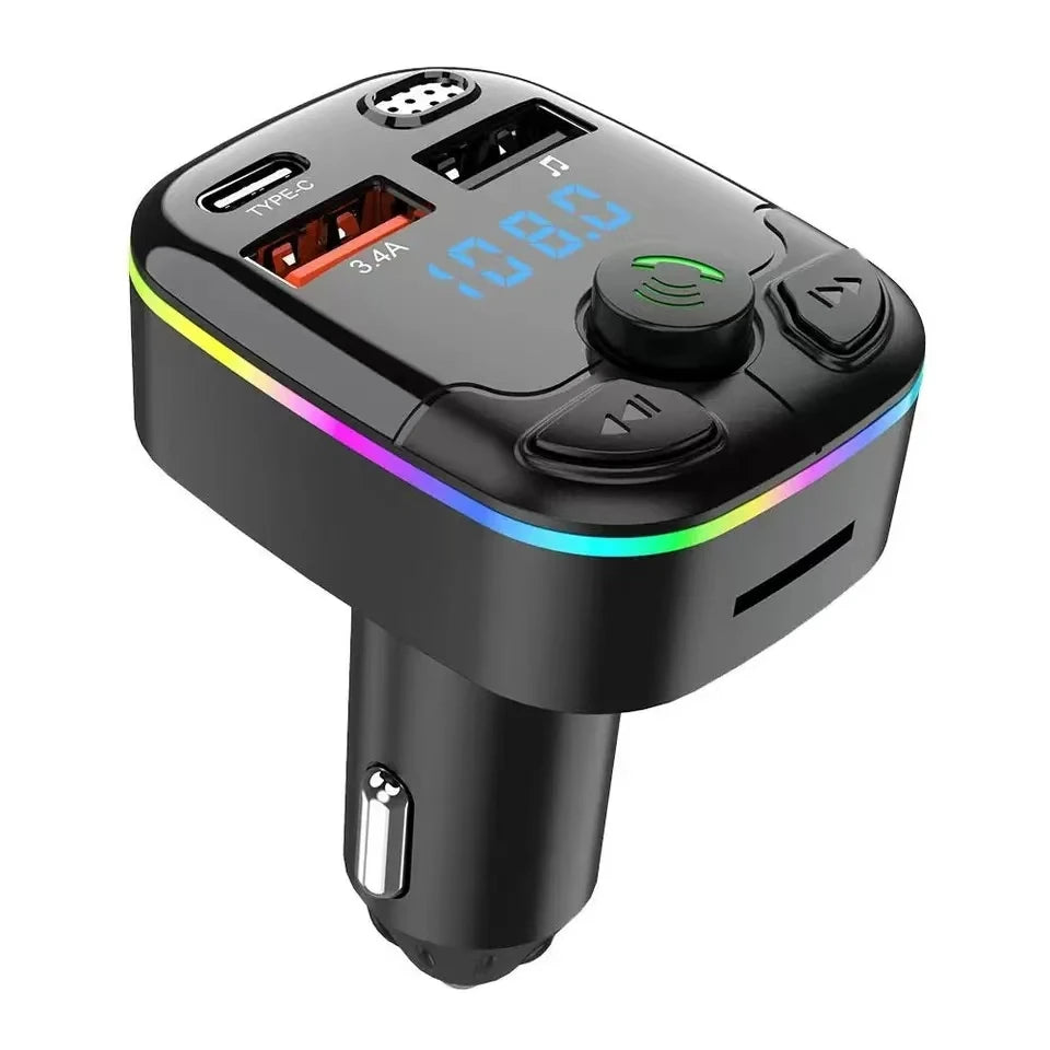 Car Charger FM Transmitter Bluetooth 5.0 PD Type-C Dual USB Ambient Player Handsfree MP3 Wireless Light
