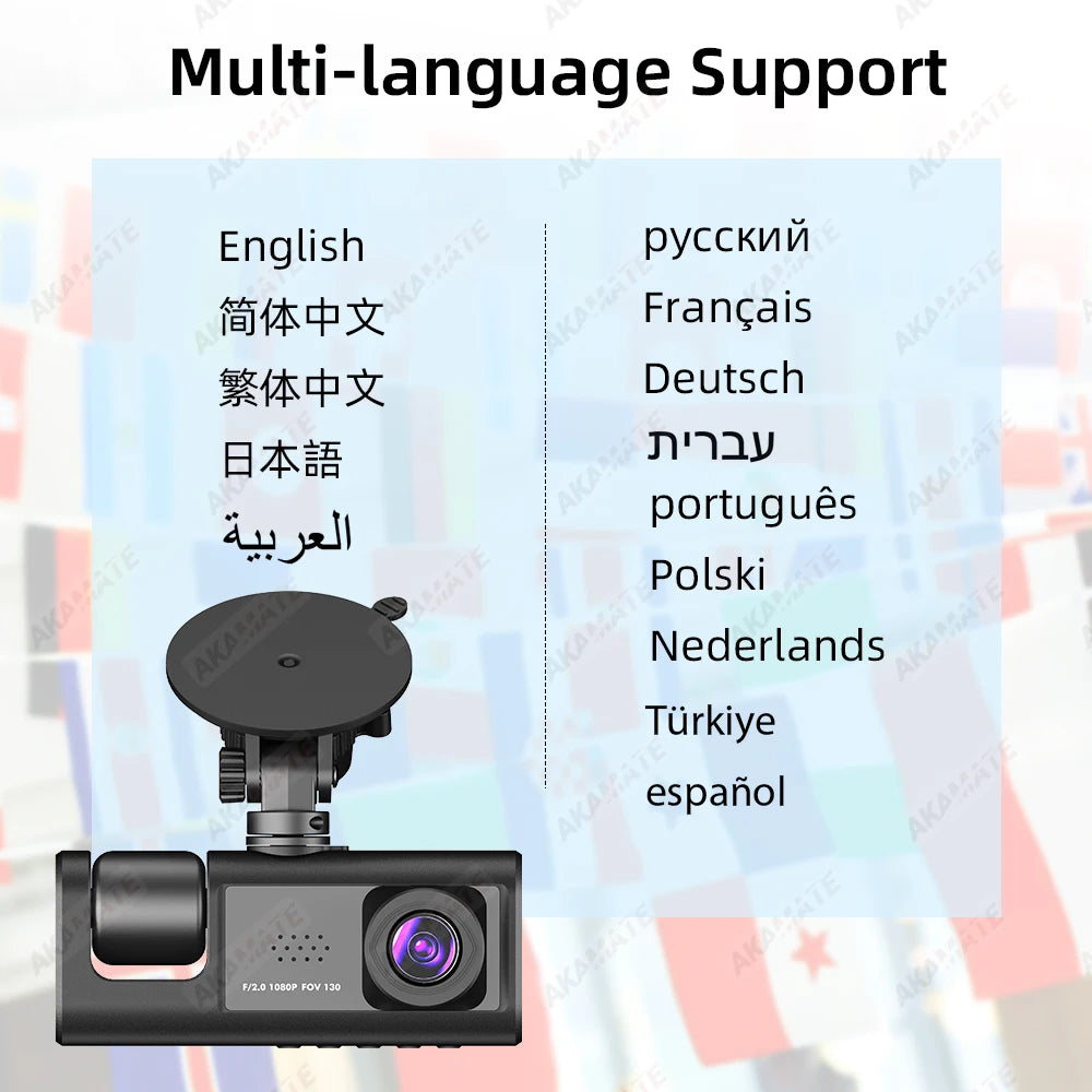 Car DVR 3 Cameras Recorder Rear Inside Vehicle 3-Lens Dash Cam Three Way Camera DVRs Dashcam Channel Video Camcorde