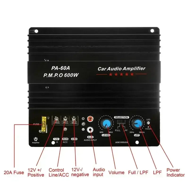 12V 600W Mono Car Audio Amplifier Powered Subwoofer Bass Amplifiers Board Player Automotive Amplifie r Module 3D