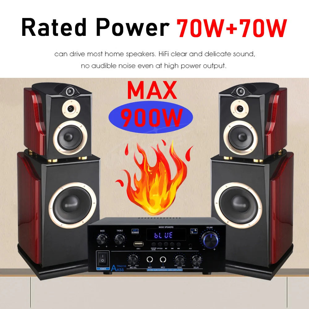 Woopker AK45 Pro black red 2-piece Bluetooth power amplifier with remote