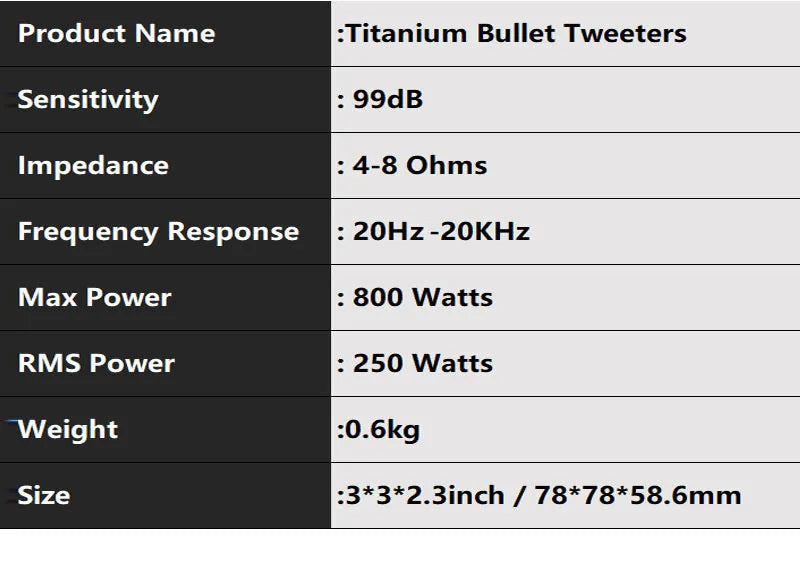 2 Pcs 3 inch Car Speakers Max. Power 800W Full Range Frequency Titanium Tweeter Automotive Audio Music Speaker