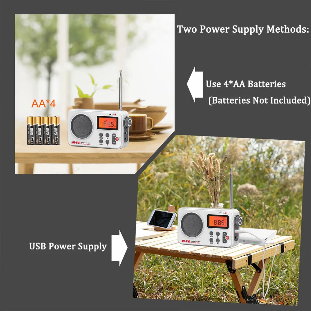 Portable Radio AM FM Audio Receiver Stable Signal With 3.5MM Earphone Plug Stretchable Antenna USB Battery Powered