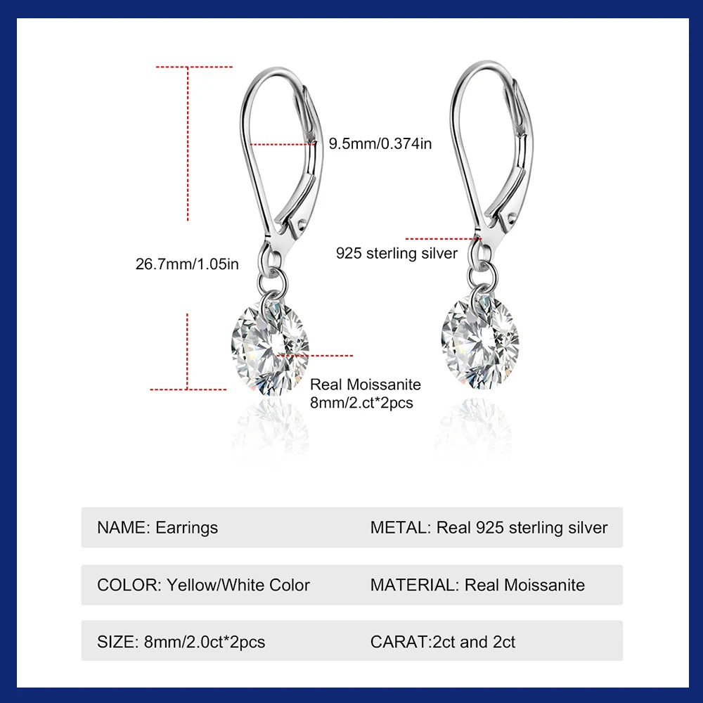 7 Carat Moissanite Dangle Earrings for Women D Color Lab Diamond Long Earring 925 Silver Hoops Wedding Engagement Fine