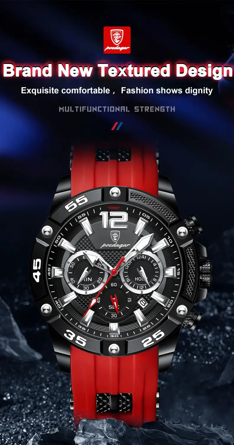 POEDAGAR Luxury Man Wristwatch Sport Chronograph Waterproof Luminous Date Watches for Men Casual Quartz Silicone Watch