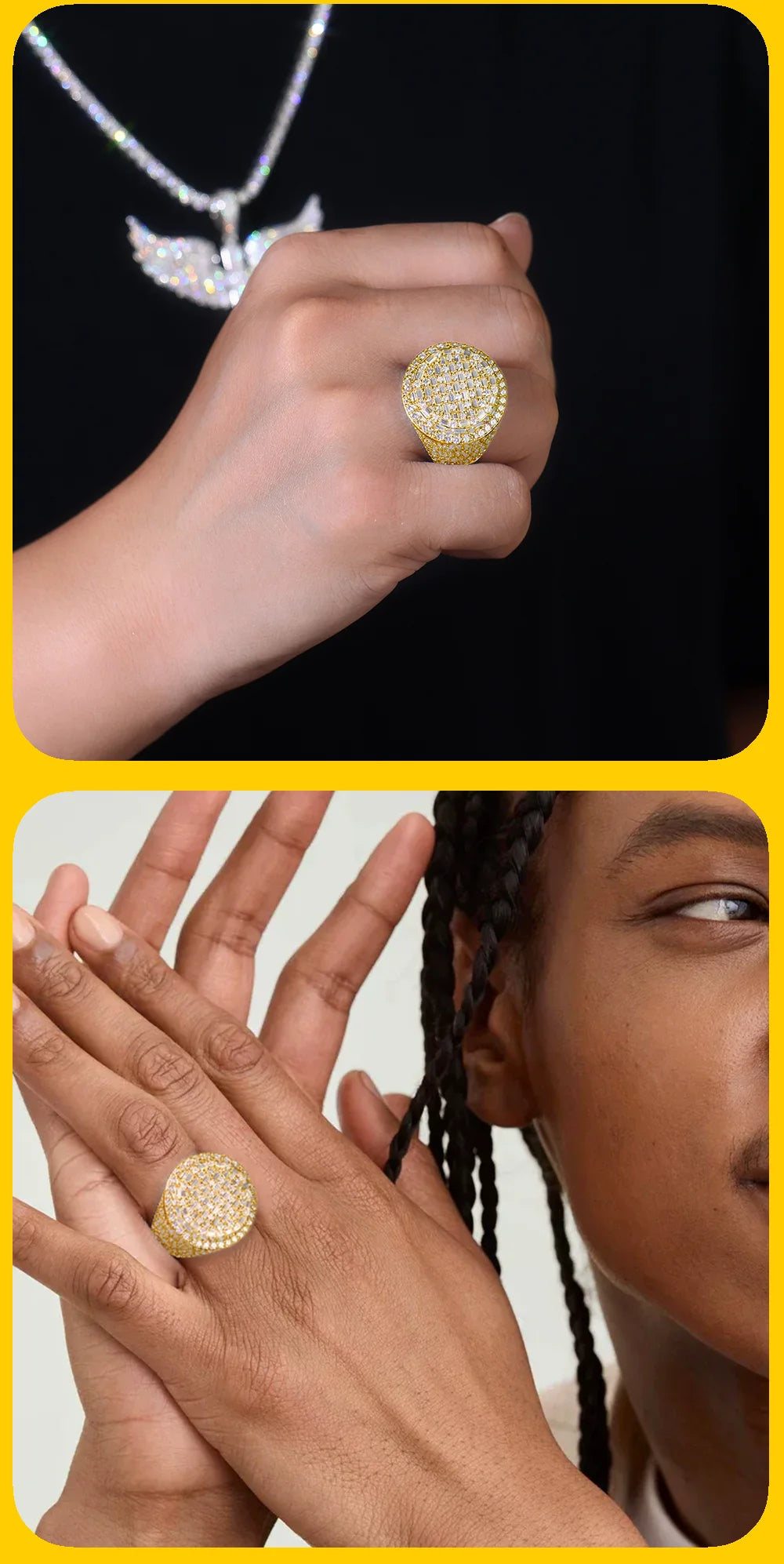 11.9 CTW Hip Hop Statement Moissanite Diamond Ring for Men 18K Gold Plated S925 Sterling Silver with Bold Urban Luxury