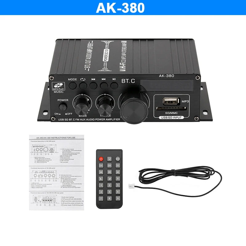 800W Home Car Amplifiers 2 Channel bluetooth 5.0 Stereo Sound Amplifier HIFI Subwoofer Bass FM USB Remote Control