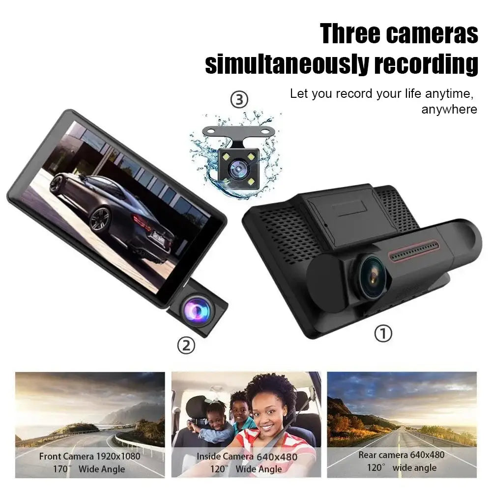 44282451659d7635c1b354299897105b Car DVR 3 Cameras 4.0 Inches Dash Cam Video Recorder Auto Registrator Dvrs with Ways 24h Parking Monitor