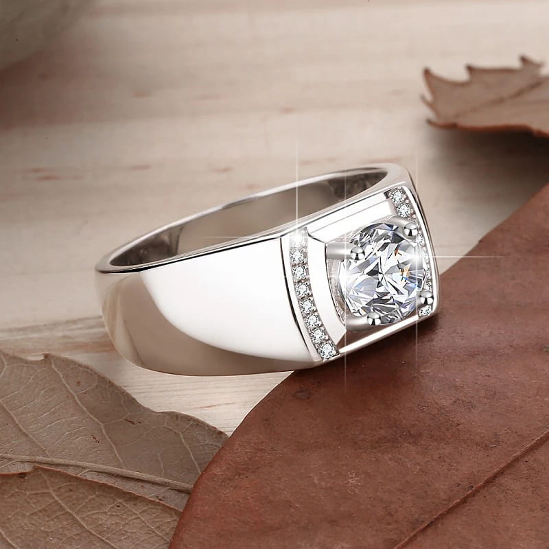Men Ring 100% Genuine 1ct Shining Moissanite with Certificate Passed Diamond Test S925 Silver Jewelry Wedding Gift