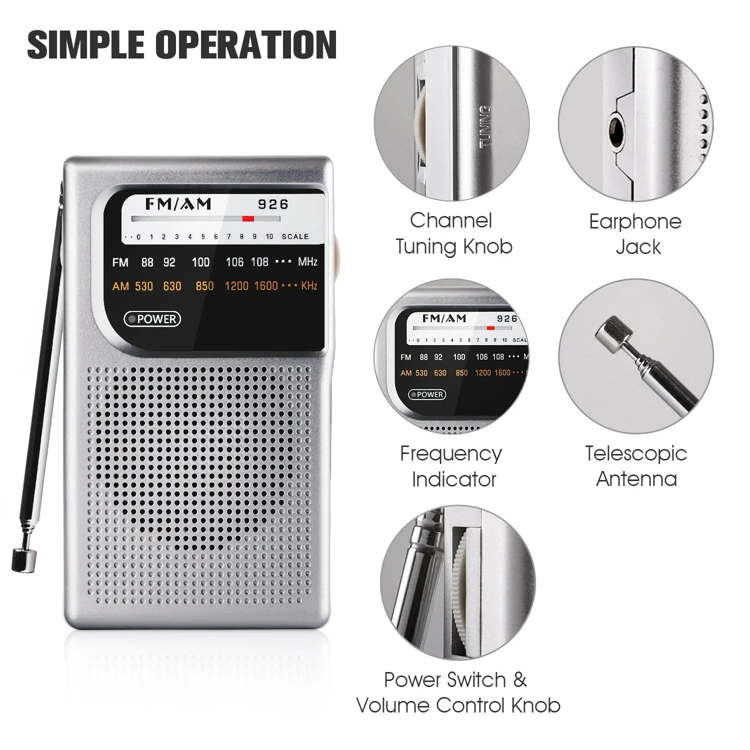 Portable mini AM / FM radio dual band stereo pocket suitable for hiking camping with headphone jack