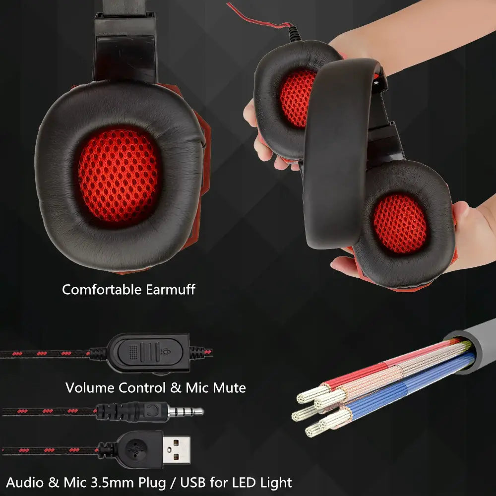 Wired Gaming Headphones With LED Light Noise-cancelling Gamer Headset Microphone for PC Computer Laptop For PS4 PS5 Xbox