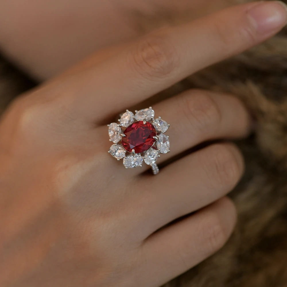 Wong Rain Luxury 100% 925 Sterling Silver Oval Cut Ruby High Carbon Diamonds Gemstone Wedding Rings Fine Jewelry