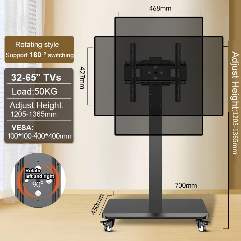 Floor TV Stand with Power Outlet Universal for 26-65 inch TVs up to 110 lbs Height Adjustable Swivel