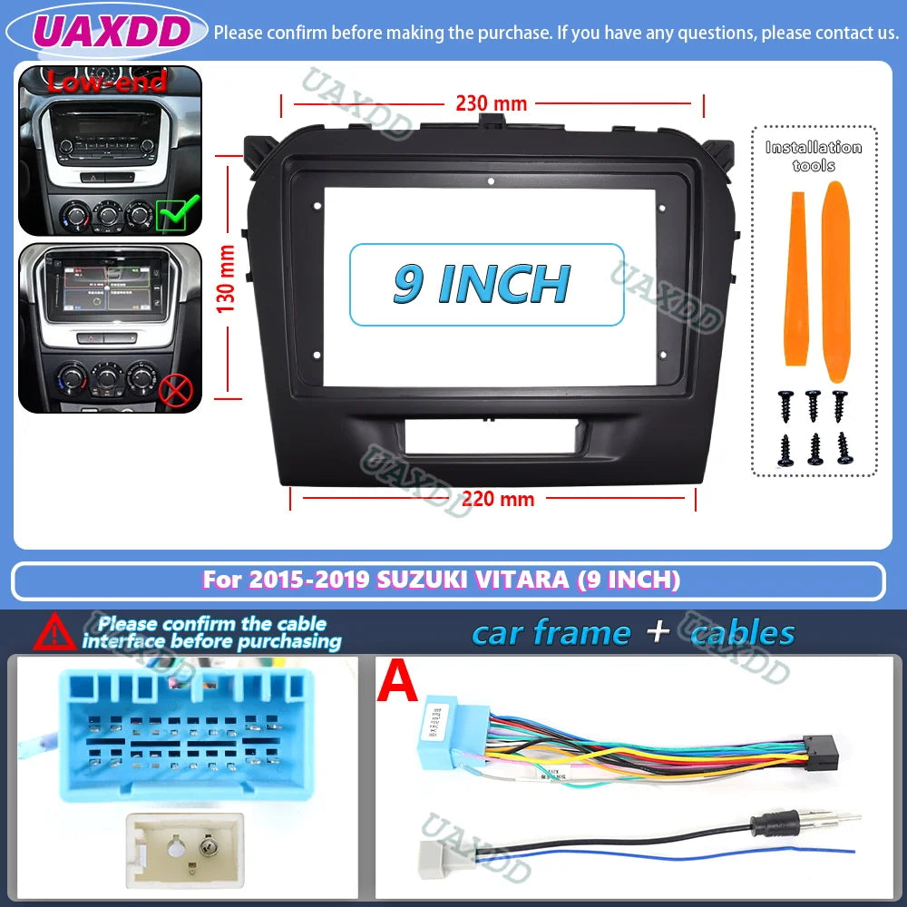 2 din 9 inch Car Radio installation DVD GPS Plastic Fascia Panel frame For SUZUKI Vitara 2015-2019 Dash Mount Kit cable