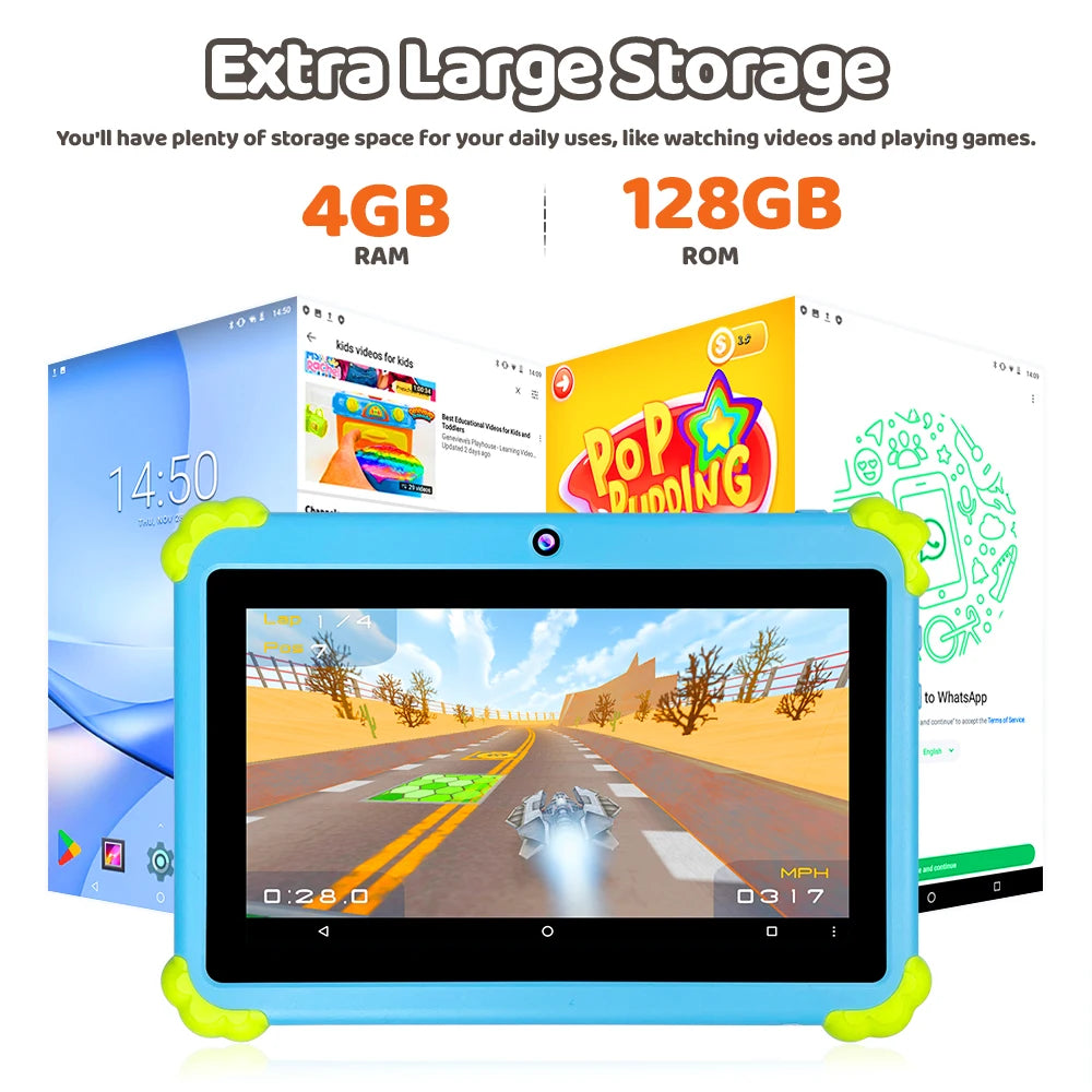 Kids Tablet 4GB + 128GB Memory Napd 703 4 Core 7.01 HD Display 3200mAh WIFI-5G Android 14 Tablets for Children Girls