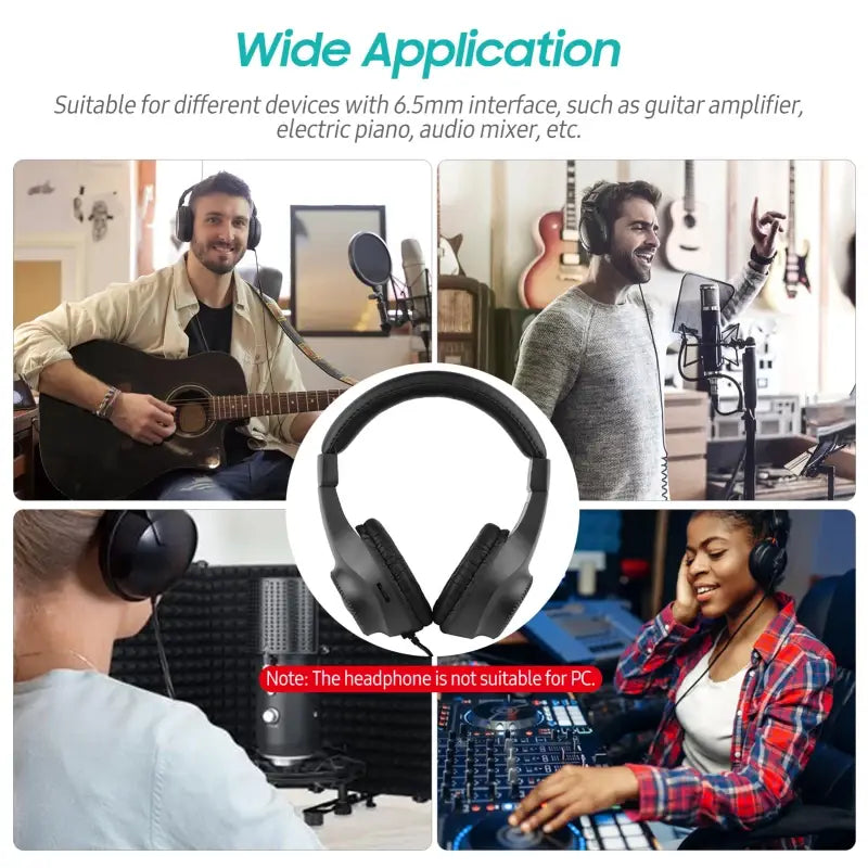 Wired Stereo Monitor Headphones Over-ear Headset with 50mm Driver 6.5mm Plug for Guitar Amplifier Electric Piano Audio