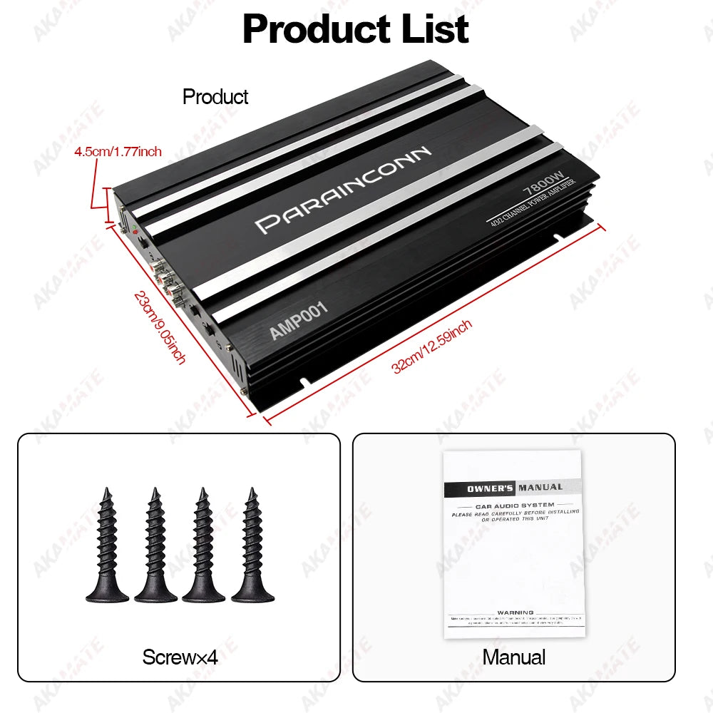 Black Paraconn AMP001 750W car audio amplifier with stereo surround and passive subwoofer
