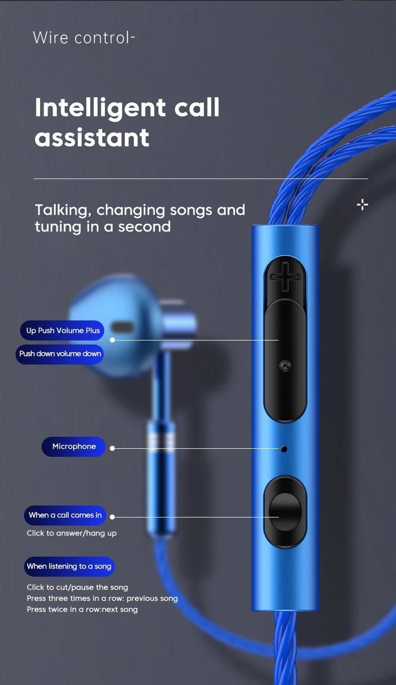 Metal Wired Earphones Sport Running Gaming Music Headphone 3.5mm In-Ear Headset with Microphone 9D Surround Sound