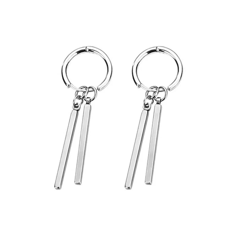 Trendy Men Earrings Minimalist Long Strip Double Stick 925 Sterling Silver Ear Buckle Male Cool Personality Dropping