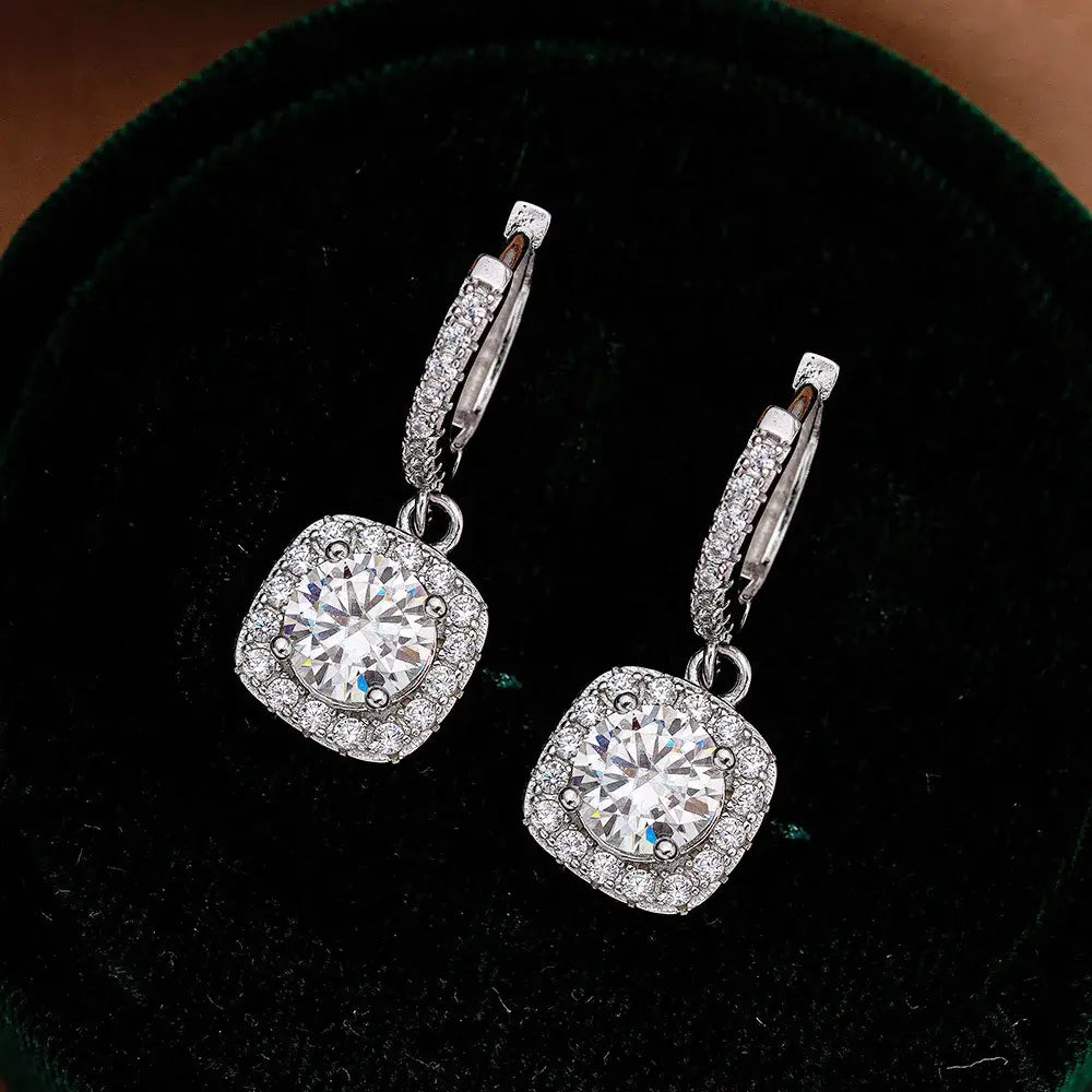 Luxury Solid Platinum PT950 Women’s moissanite diamond earrings luxury square
