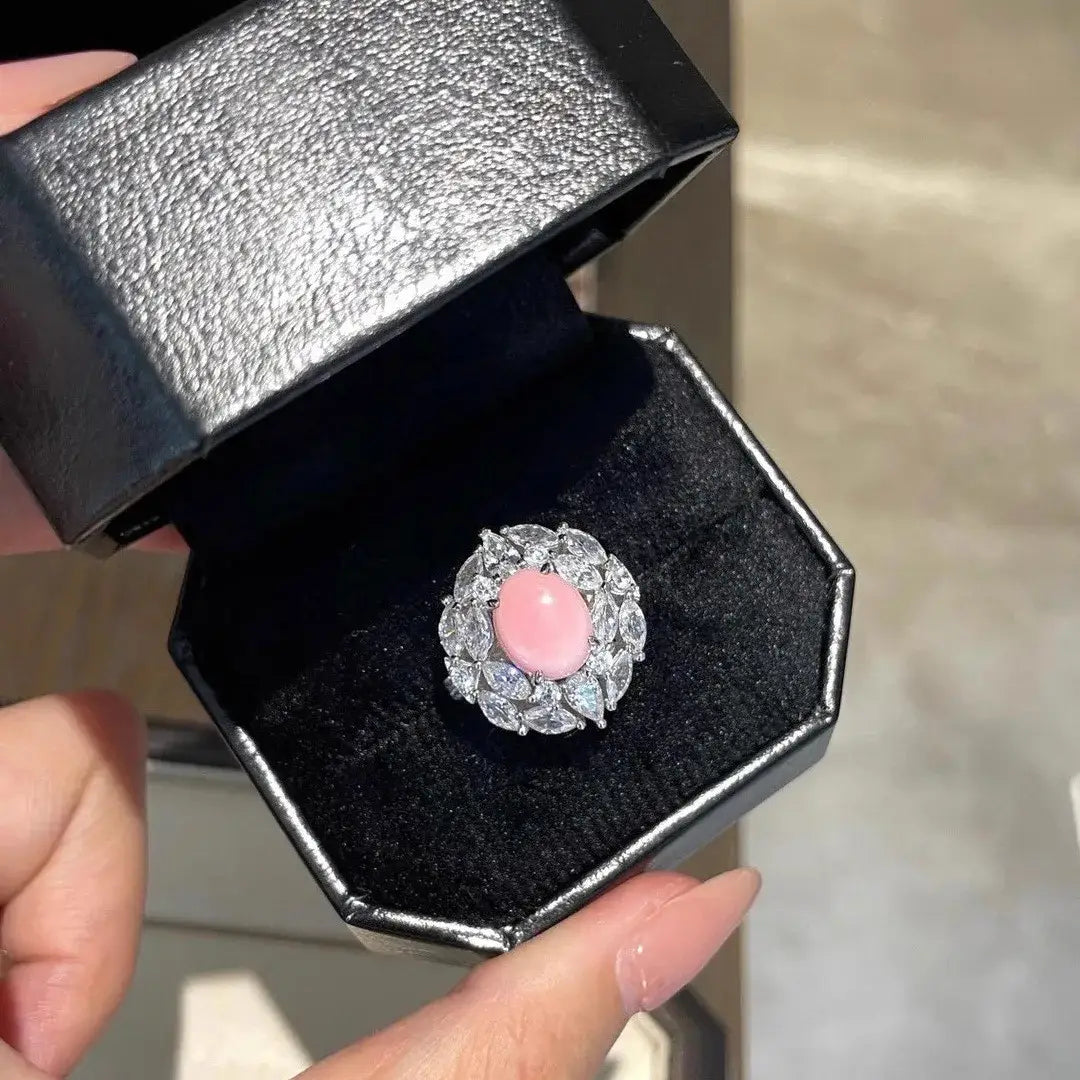 Exquisite luxury Design Jewelry Sets with Pink Quartz Zircon Pendant Necklaces Earrings Silver Color Rings Wedding 3