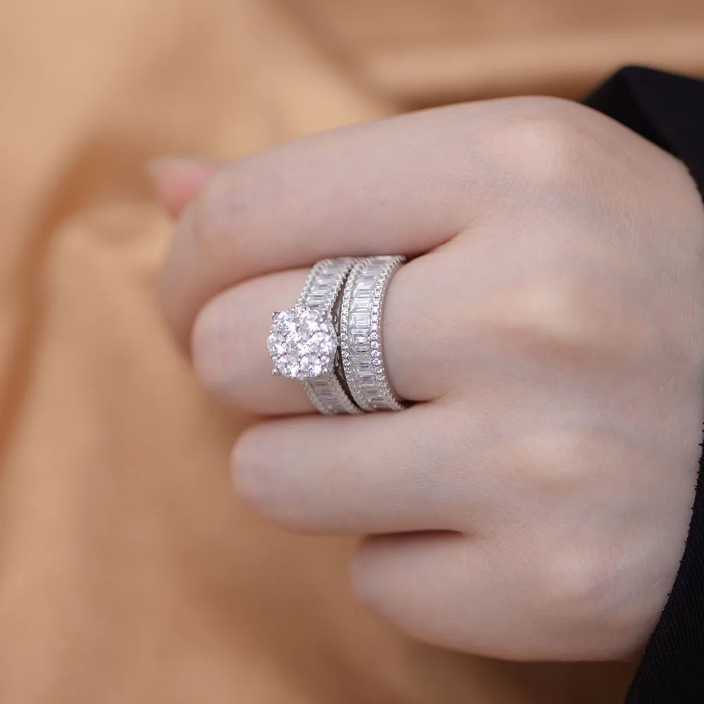 Wedding ring Set 925 silver jewelry wholesale fine Micro Inlaid Zircon Engagement Eternity Band rings women