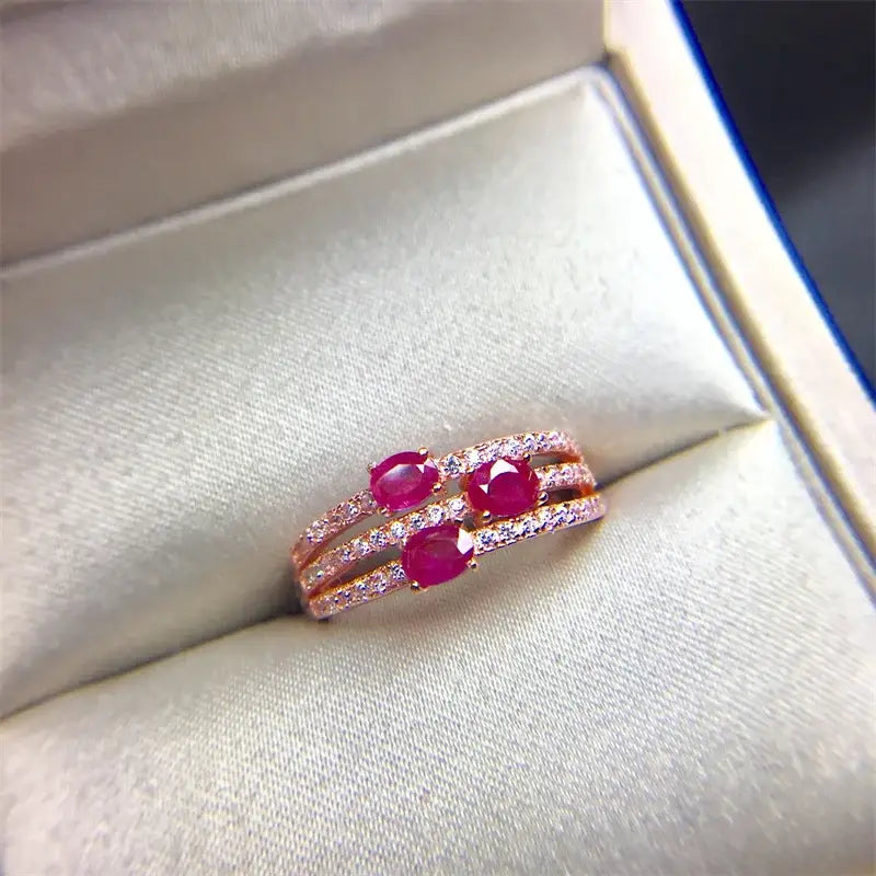 Wedding Ring for Women Real Pure 925 Sterling Silver Natural Ruby Genuine Gemstone Rose Gold Birthstone Engagement